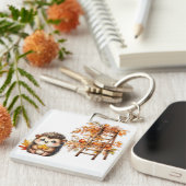 Cute Autumn Hedgehog with Harvest Ladder Illustrat Sleutelhanger (Voorkant Rechts)