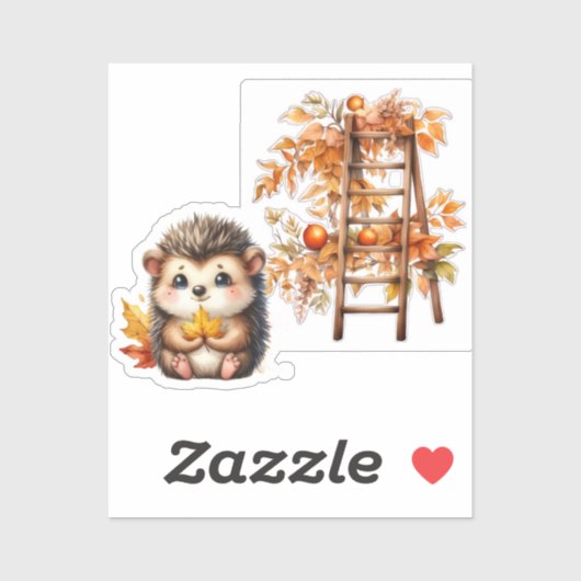 Cute Autumn Hedgehog with Harvest Ladder Illustrat Sticker (Vel)