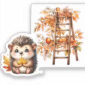 Cute Autumn Hedgehog with Harvest Ladder Illustrat Sticker (Voorkant)