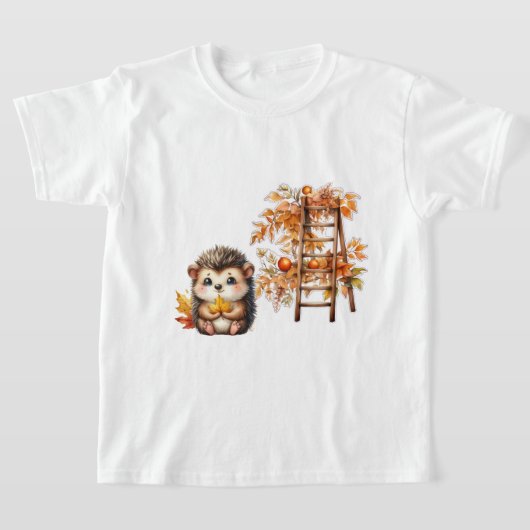 Cute Autumn Hedgehog with Harvest Ladder Illustrat T-shirt (Laagn)