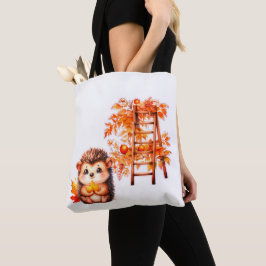 Cute Autumn Hedgehog with Harvest Ladder Illustrat Tote Bag