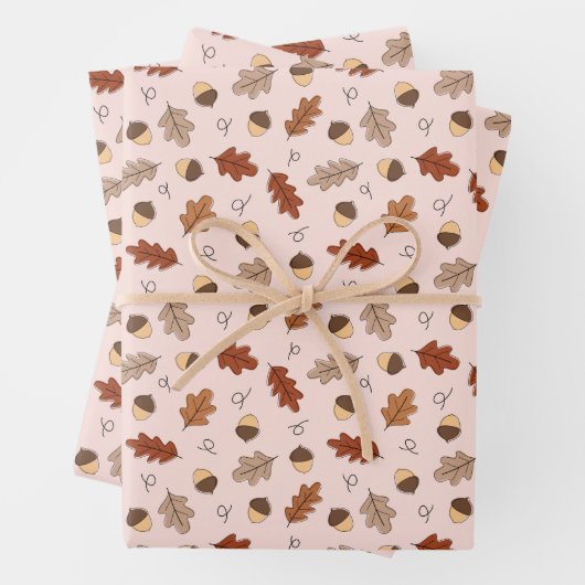Cute Autumn Leaves & Nuts Pattern Inpakpapier Vel (In situ)