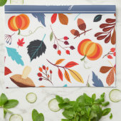 Cute Autumn Leaves Pumpkin Pattern & Jouw naam Theedoek (Gevouwen)