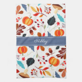 Cute Autumn Leaves Pumpkin Pattern & Jouw naam Theedoek (Verticaal)