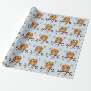 Cute Autumn Owl & douanenaam Cadeaupapier