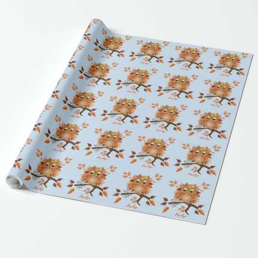 Cute Autumn Owl & douanenaam Cadeaupapier (Uitgerold)