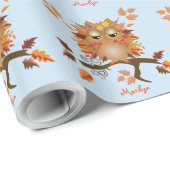 Cute Autumn Owl & douanenaam Cadeaupapier (Rol Hoek)