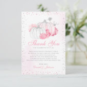 Cute Autumn Pink Pumpkin Herfst Floral Baby shower Bedankkaart (Staand voorkant)