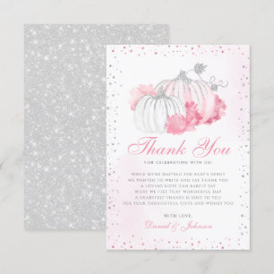 Cute Autumn Pink Pumpkin Herfst Floral Baby shower Bedankkaart