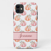 Cute Autumn Pink Waterverf Pumpkin gepersonaliseer Case-Mate iPhone Case (Achterkant)