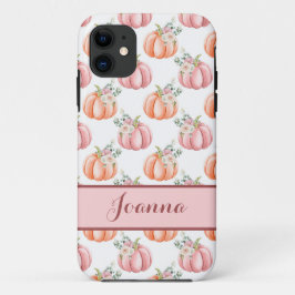 Cute Autumn Pink Waterverf Pumpkin gepersonaliseer Case-Mate iPhone Case
