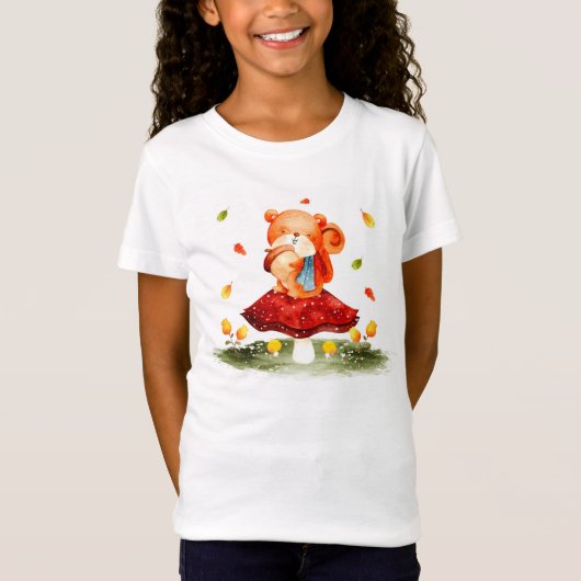 Cute Autumn Squirrel op paddenstoel T-shirt (Voorkant)