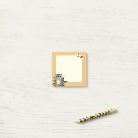 Cute Autumn Time Raccon 3" x 3" Post-it® notes (Op bureau)