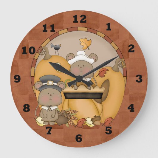 Cute Autumn Wall Clock Grote Klok (Voorkant)