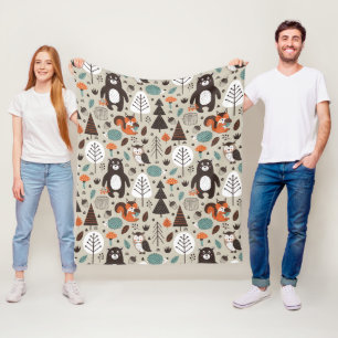 Cute Autumn Woodland Animals Pattern Fleece Deken