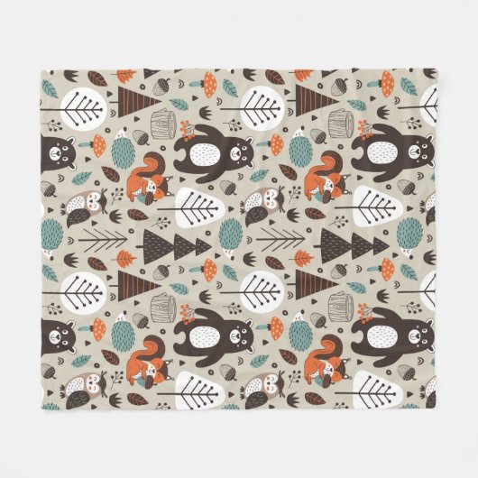 Cute Autumn Woodland Animals Pattern Fleece Deken (Voorkant (Horizontaal))