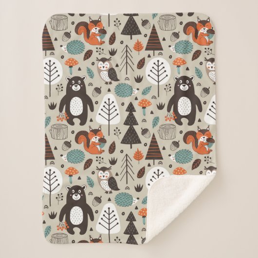 Cute Autumn Woodland Animals Pattern Sherpa Deken (Voorkant)