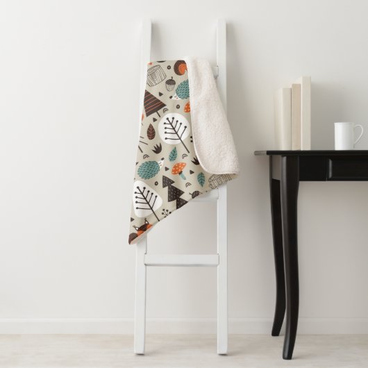 Cute Autumn Woodland Animals Pattern Sherpa Deken (In situ)