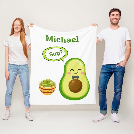 Cute Avacado Hand Drawn name Guacamole Fruit Fleece Deken (In situ)