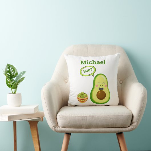 Cute Avacado Hand Drawn name Guacamole Fruit Kussen (Stoel)