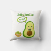 Cute Avacado Hand Drawn Name Guacamole Fruit Throw Kussen (Achterkant)
