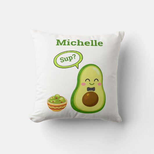 Cute Avacado Hand Drawn Name Guacamole Fruit Throw Kussen (Voorkant)