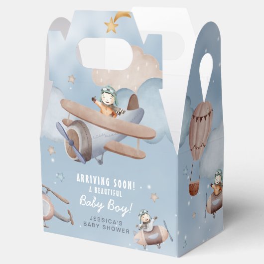 Cute Aviation Airplane Boy Baby shower Bedankdoosjes (Geopend)