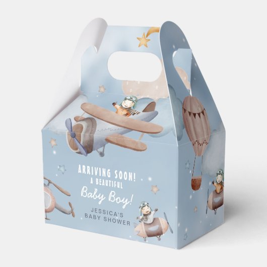 Cute Aviation Airplane Boy Baby shower Bedankdoosjes (Voorkant Zijde)
