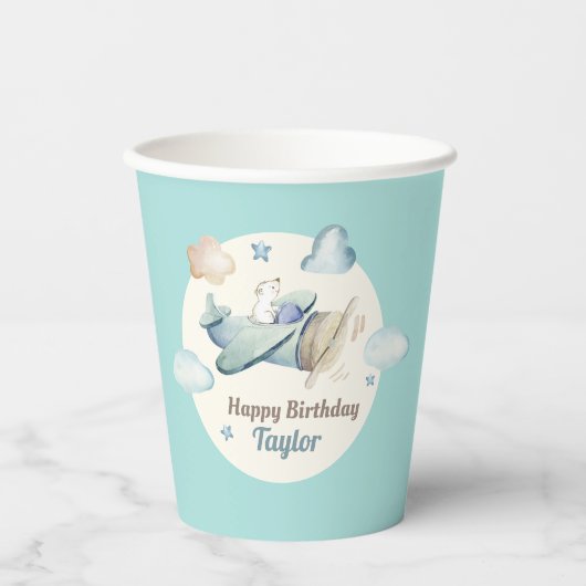 Cute Aviation Theme Toddler Boy's Birthday Party Papieren Bekers (Voorkant)