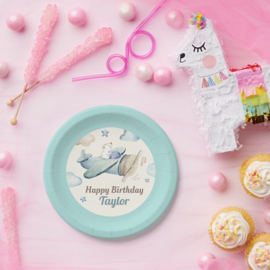 Cute Aviation Theme Toddler Boy's Birthday Party Papieren Bordje (Feest)