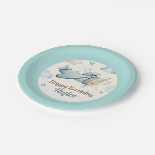 Cute Aviation Theme Toddler Boy's Birthday Party Papieren Bordje (Gekanteld)