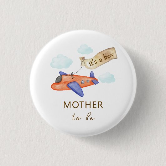 Cute Aviator Airplane Mother To Be Baby Shower  Ronde Button 3,2 Cm (Voorkant)