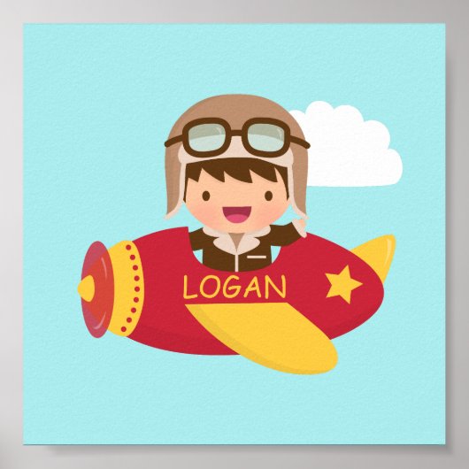 Cute Aviator Boy Airplane Boys Room Decor Poster (Voorkant)