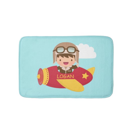 Cute Aviator Boy Airplane Kinder Room Decor Badmat (Voorkant)