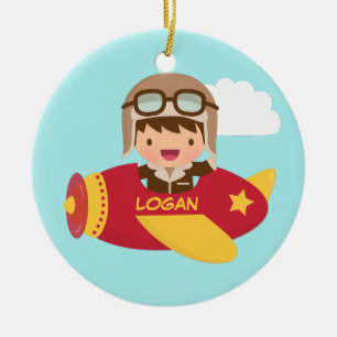 Cute Aviator Boy Airplane Kinder Room Decor Keramisch Ornament