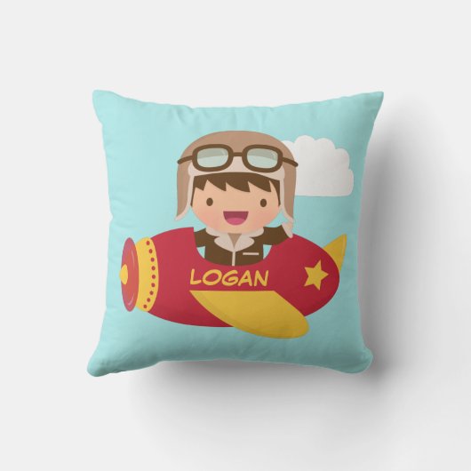 Cute Aviator Boy Airplane Kinder Room Decor Kussen (Achterkant)