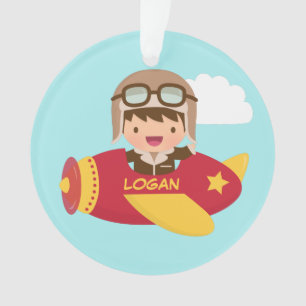 Cute Aviator Boy Airplane Kinder Room Decor Ornament