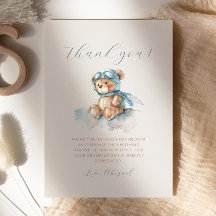 Cute Aviator Teddybeer Baby Shower Bedankkaart