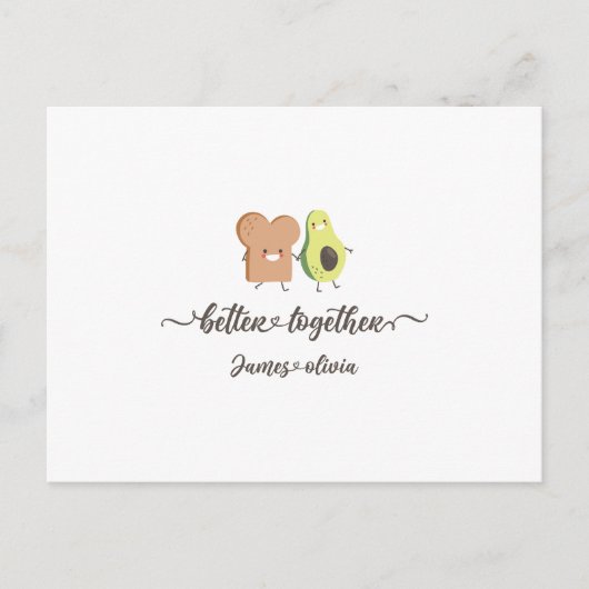 Cute Avocado and Toast Better Together Personalize Briefkaart (Voorkant)