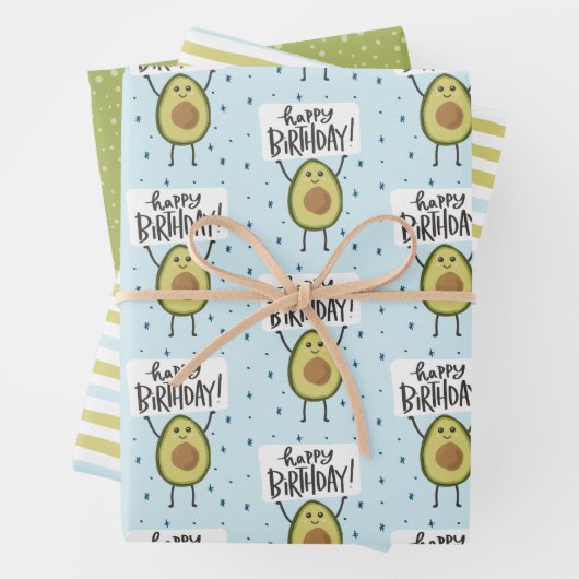 Cute Avocado Birthday Gift Wrap Inpakpapier Vel (In situ)