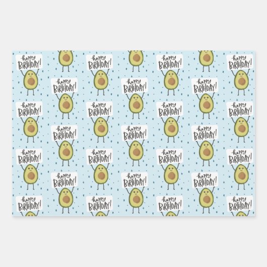 Cute Avocado Birthday Gift Wrap Inpakpapier Vel (Voorkant)