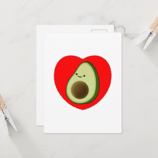 Cute Avocado-Cartoon in het Briefkaart van het rod (Voorkant / Achterkant in situ)