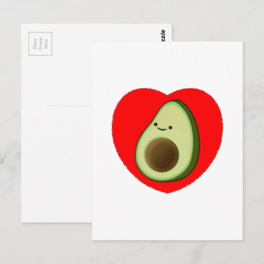 Cute Avocado Cartoon in het rode hart Briefkaart (Voorkant / Achterkant)