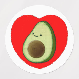 Cute Avocado-Cartoon in het rode hart Labels