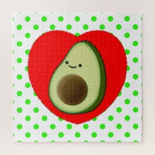 Cute Avocado-Cartoon in het rode hart Legpuzzel
