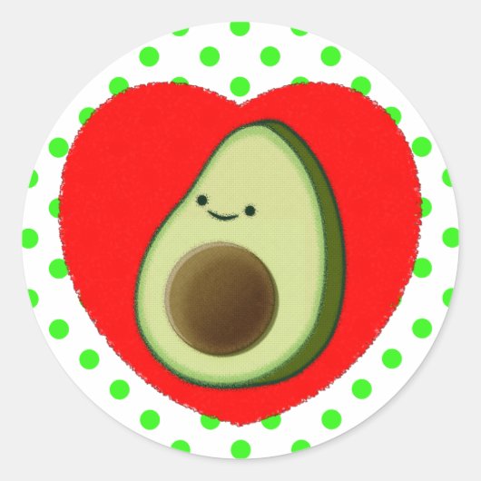Cute Avocado-Cartoon in het rode hart Ronde Sticker (Voorkant)