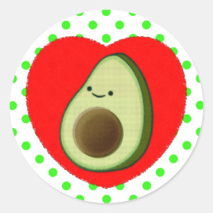 Cute Avocado-Cartoon in het rode hart Ronde Sticker