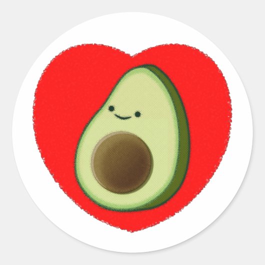 Cute Avocado-Cartoon in het rode hart Ronde Sticker (Voorkant)
