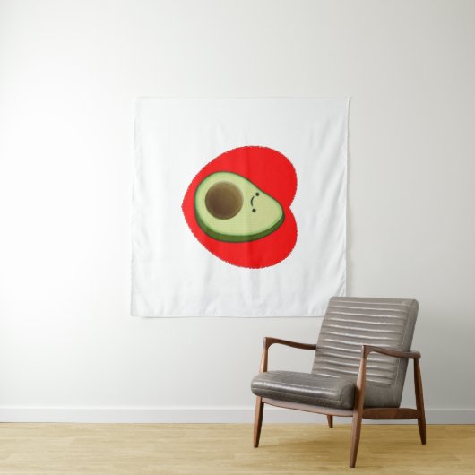Cute Avocado-Cartoon in het rode hart Wandkleed (In Situ (horizontaal))