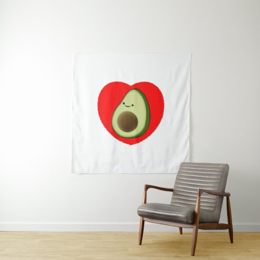 Cute Avocado-Cartoon in het rode hart Wandkleed (In situ)